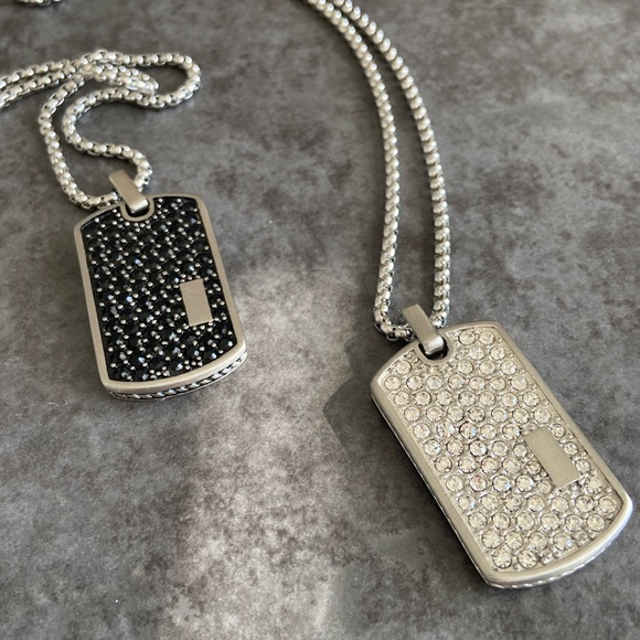 Pave stainless steel dog tag necklace - Picture 2 of 5